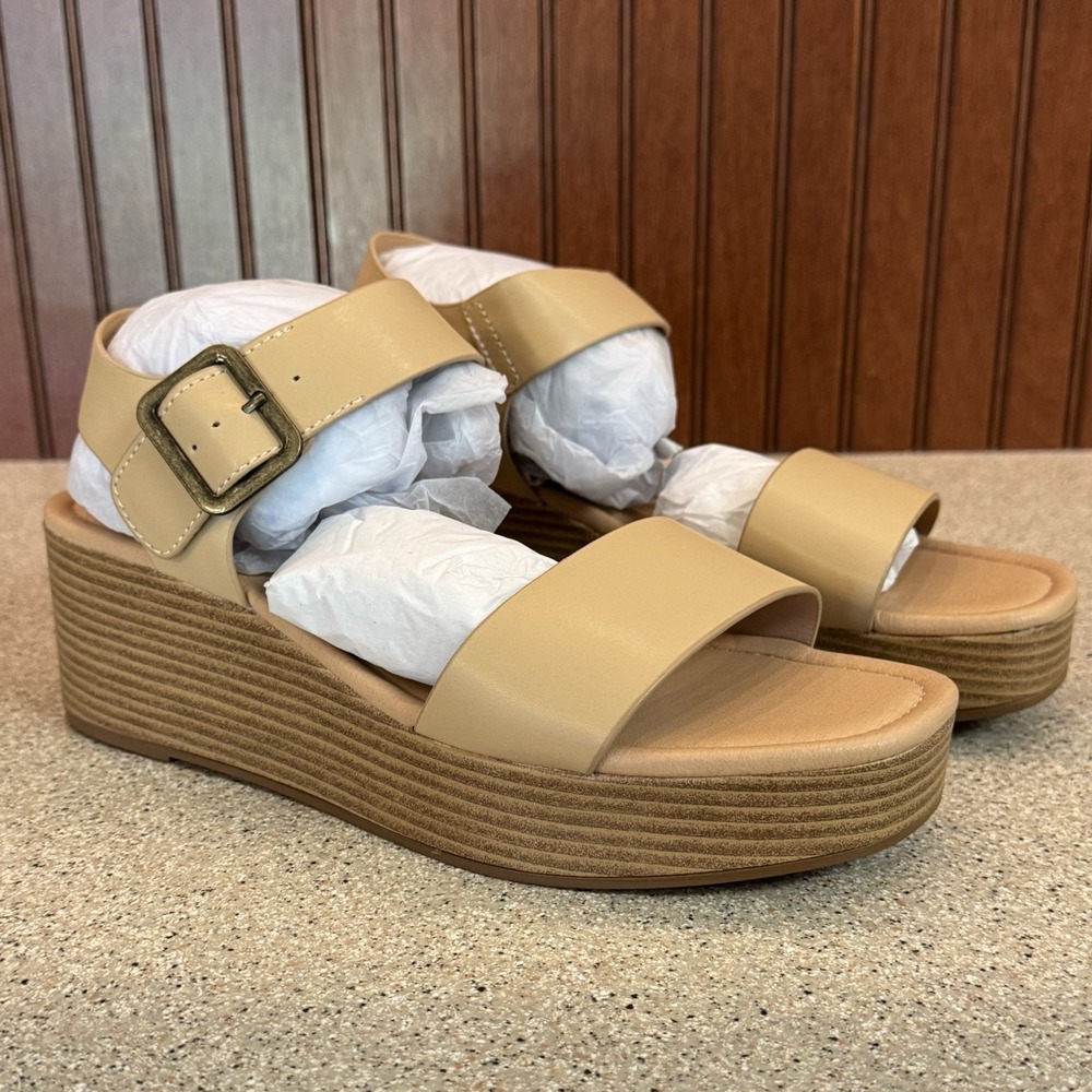 Frye And Co Lylah Cafe Wedge Sandal Women 10 Open Toe Strap Buckle NIB